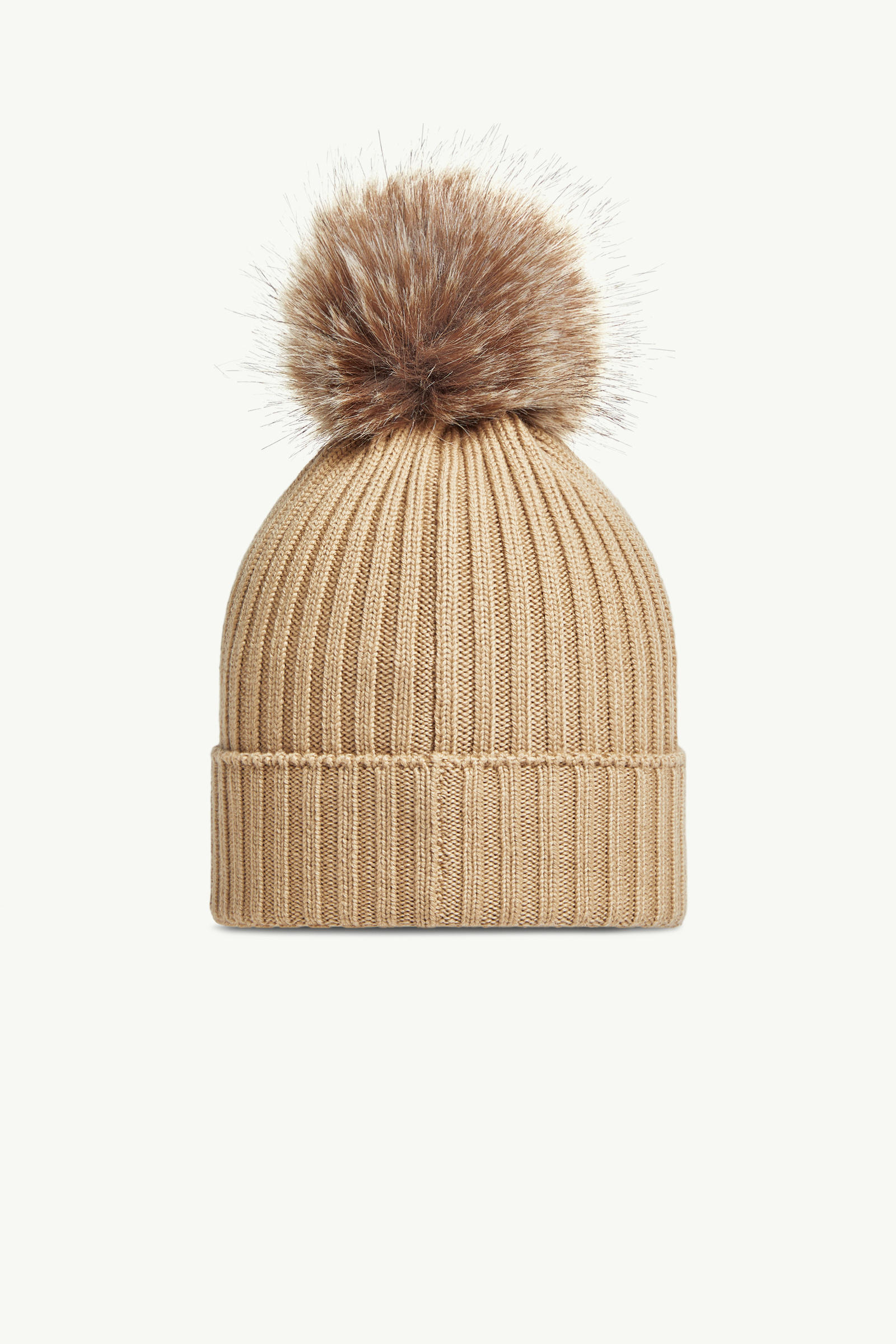 Wool Beanie with Pom Pom Girl Beige Moncler 2