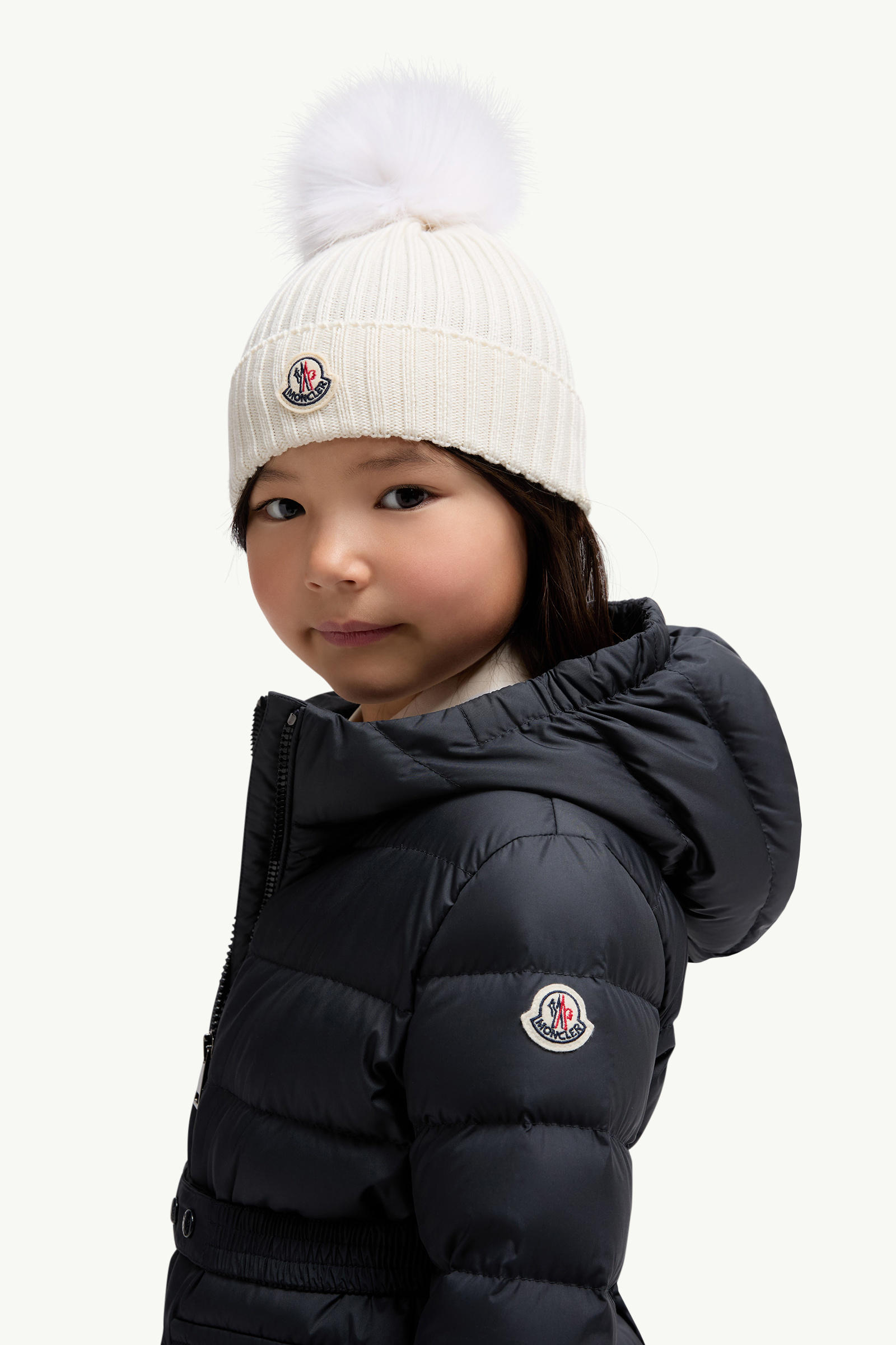 Wool Beanie with Pom Pom Girl White Moncler 1
