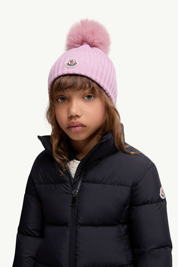 Wool Beanie with Pom Pom Girl Light Pink Moncler 1