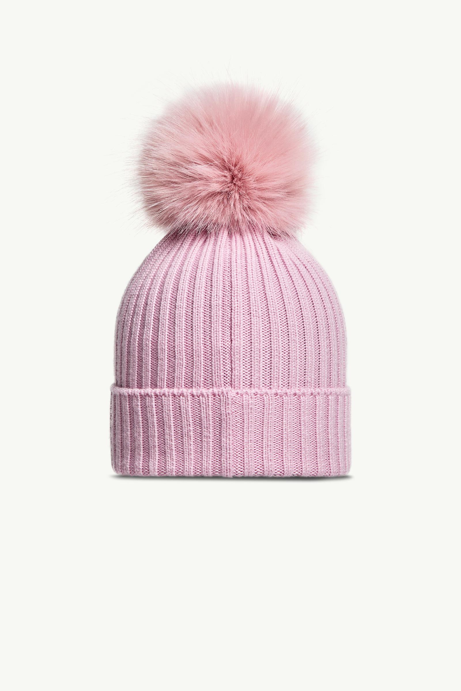Light Pink Wool Beanie with Faux Fur Pom Pom - Accessories & Shoes