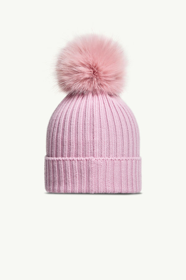 Wool Beanie with Pom Pom Girl Light Pink Moncler 3