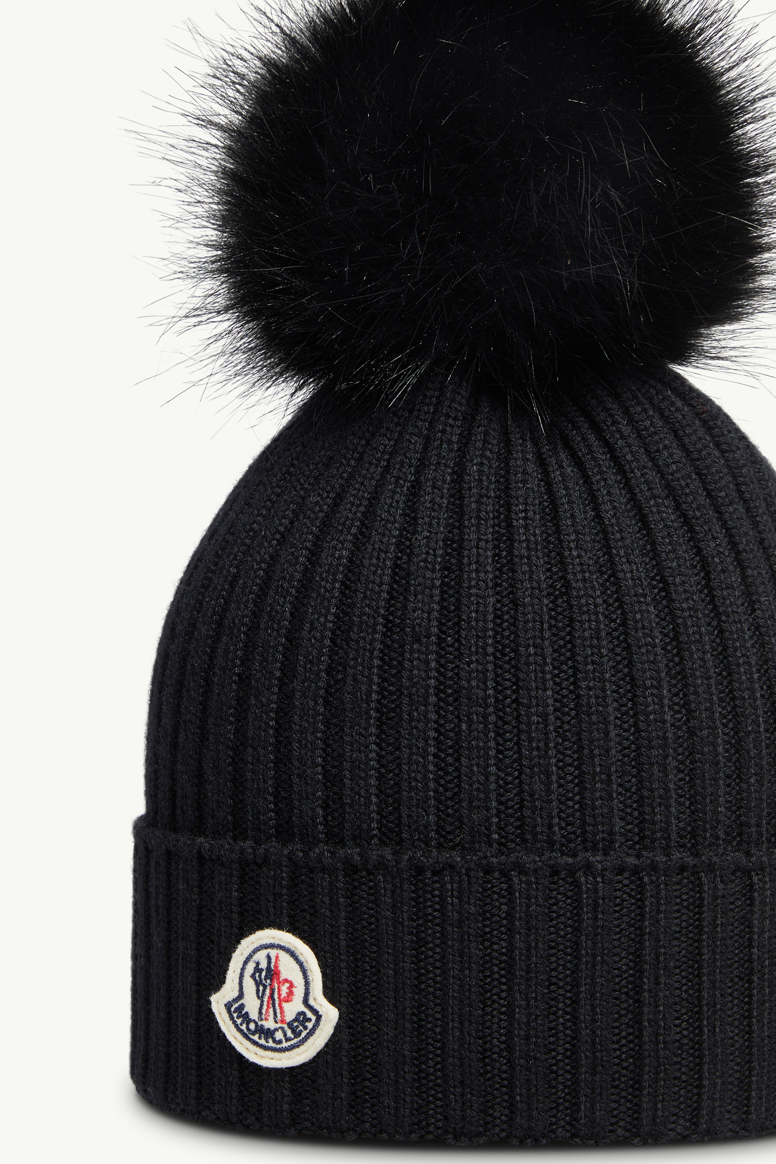 Wool Beanie with Pom Pom Girl Black Moncler 2