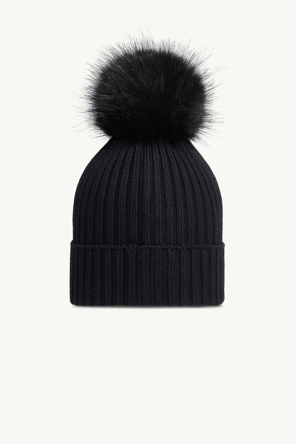 Wool Beanie with Pom Pom Girl Black Moncler 3