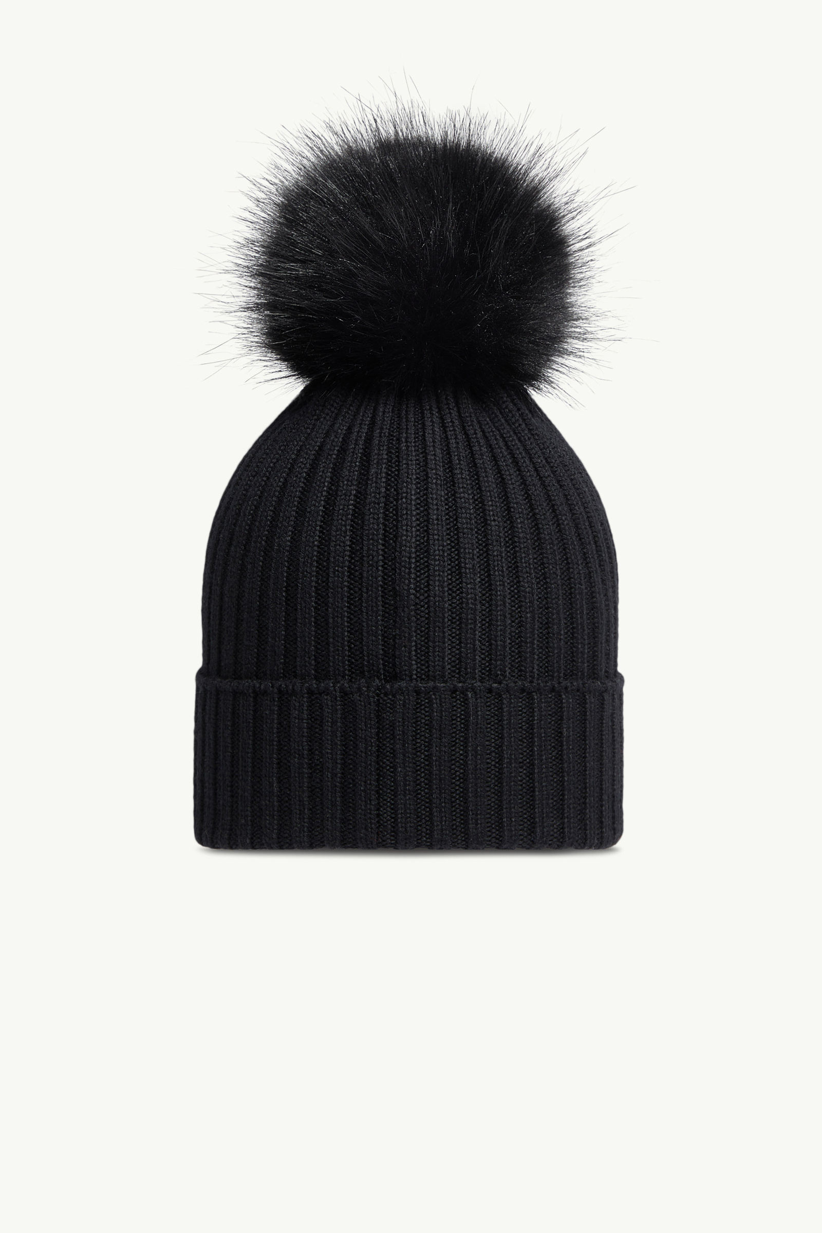 Wool Beanie with Pom Pom Girl Black Moncler 3
