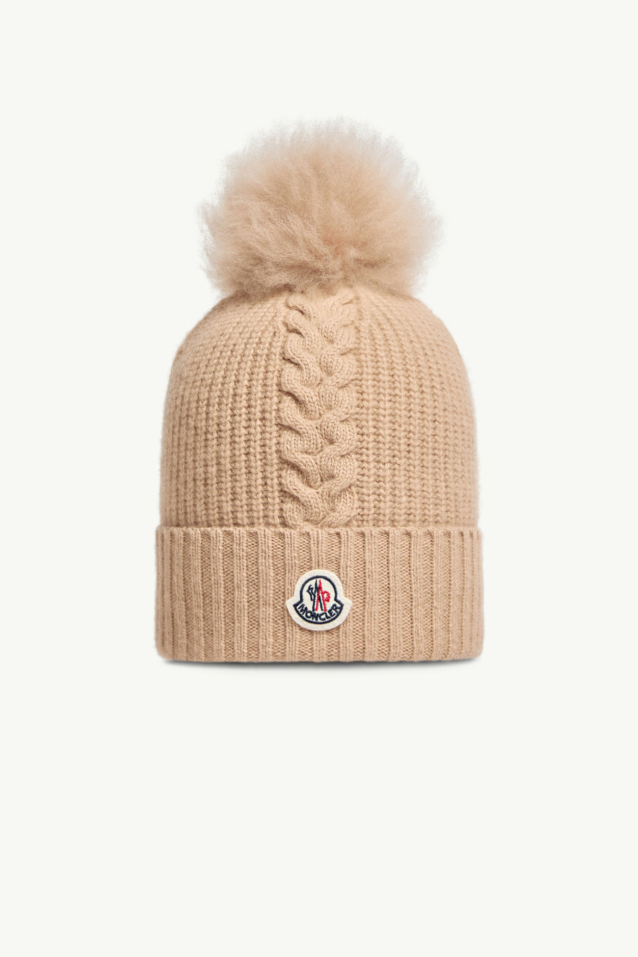 羔羊毛絨球羊毛冷帽 女童 砂米黃色 Moncler 0