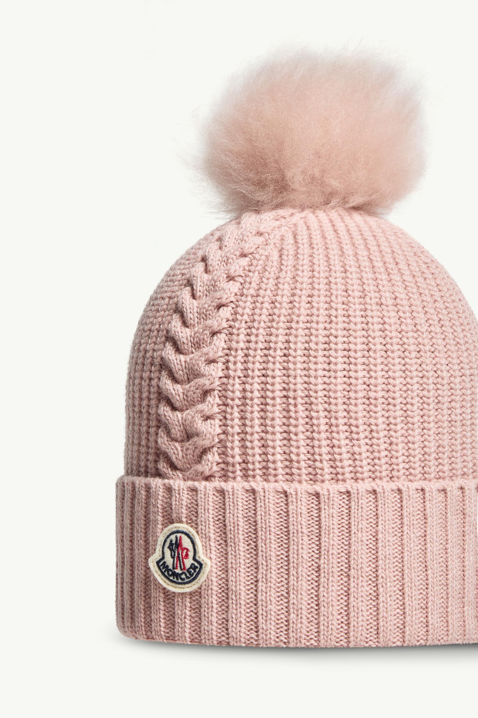 Wool Beanie with Shearling Pom Pom Girl Rose Pink Moncler 1