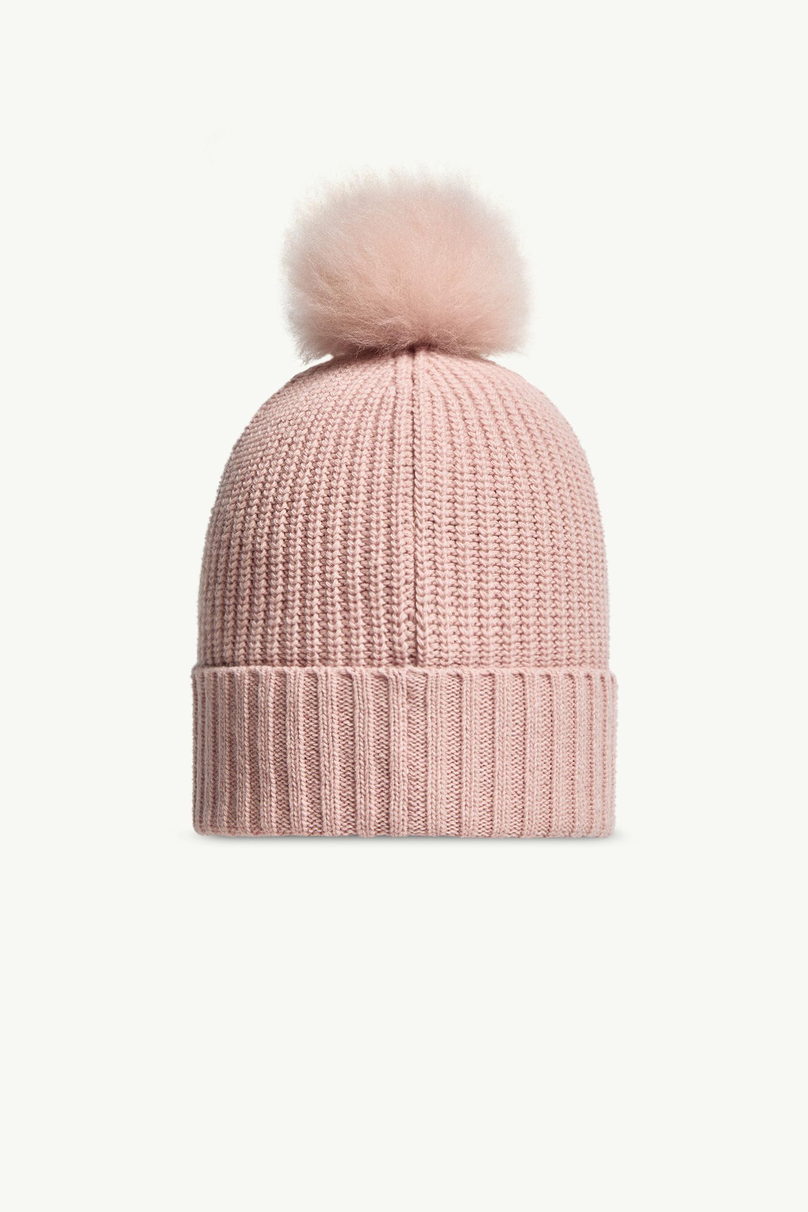 Rose Pink Wool Beanie with Shearling Pom Pom - Accessories & Shoes