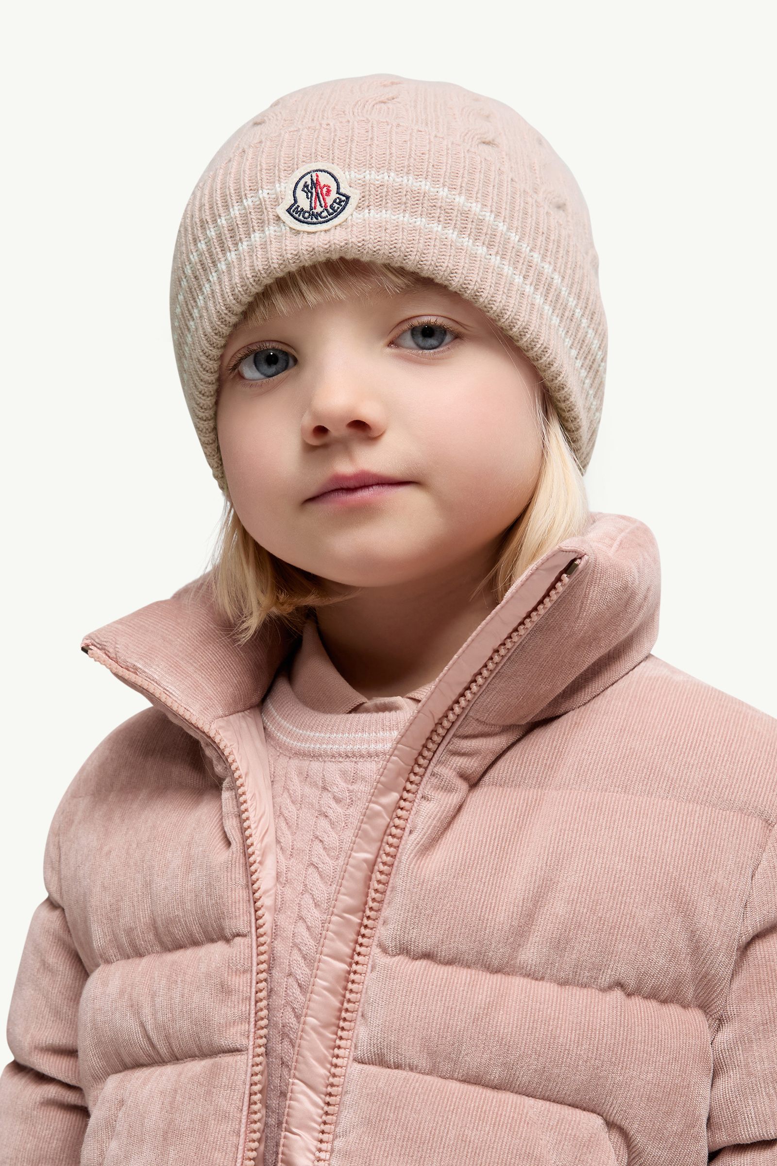 Stripe-Trimmed Wool Beanie Girl Pink Moncler 1
