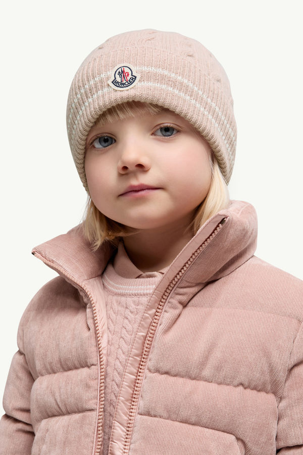 Bonnet en laine à bords rayés Fille Rose Moncler 1