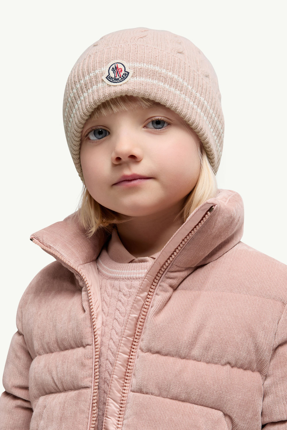 Stripe-Trimmed Wool Beanie Girl Pink Moncler 1