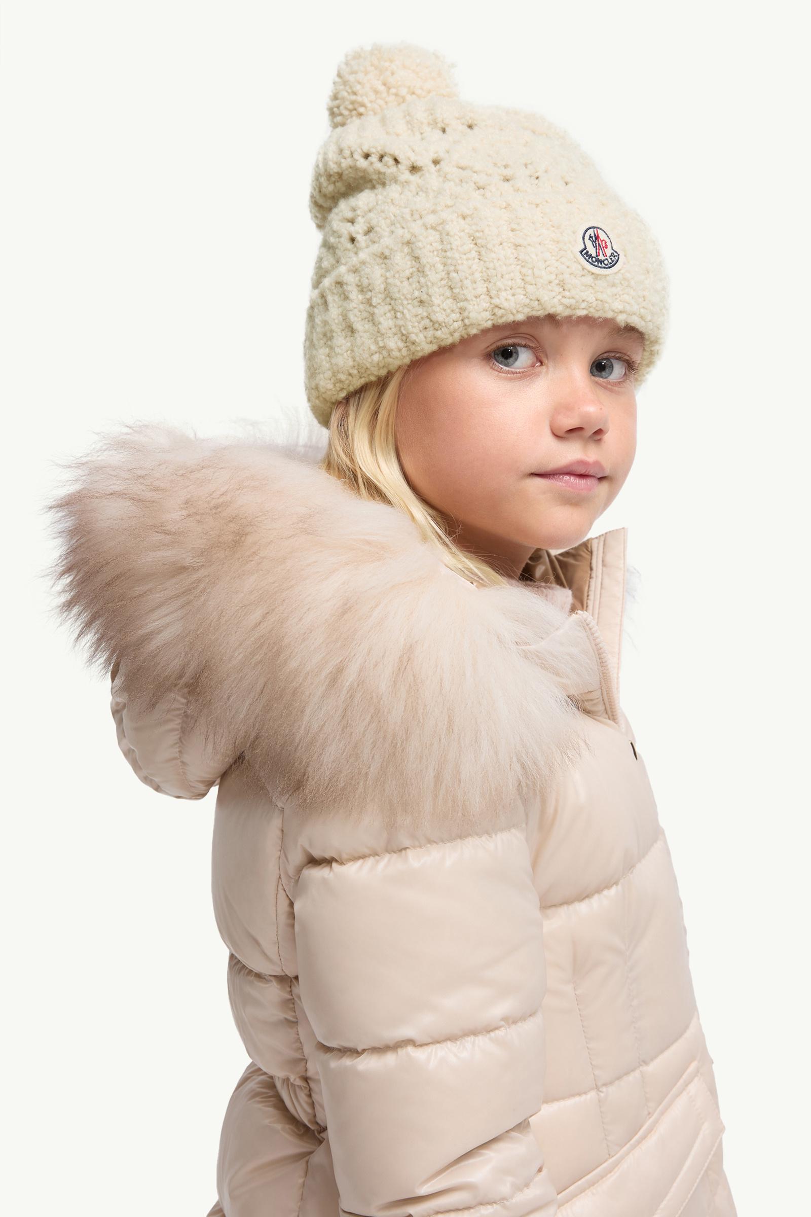 Wool Blend Beanie with Pom Pom Girl Light Beige Moncler 1