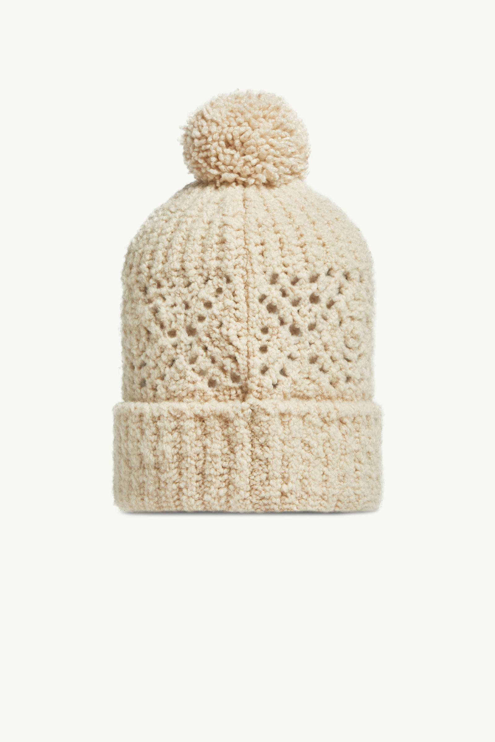 Wool Blend Beanie with Pom Pom Girl Light Beige Moncler 3