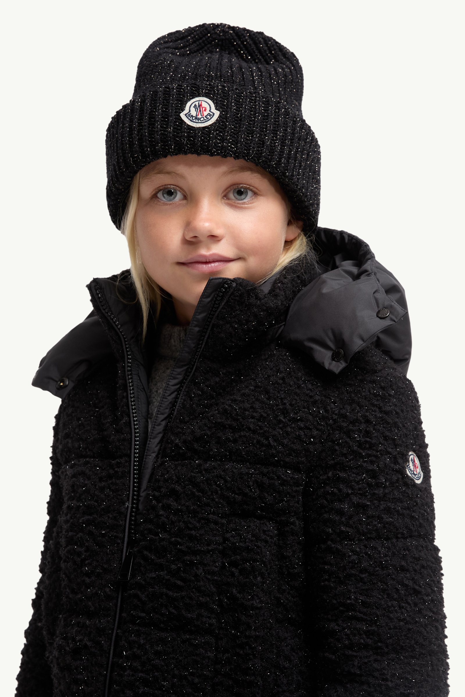 Metallic Wool Beanie Girl Black Moncler 1
