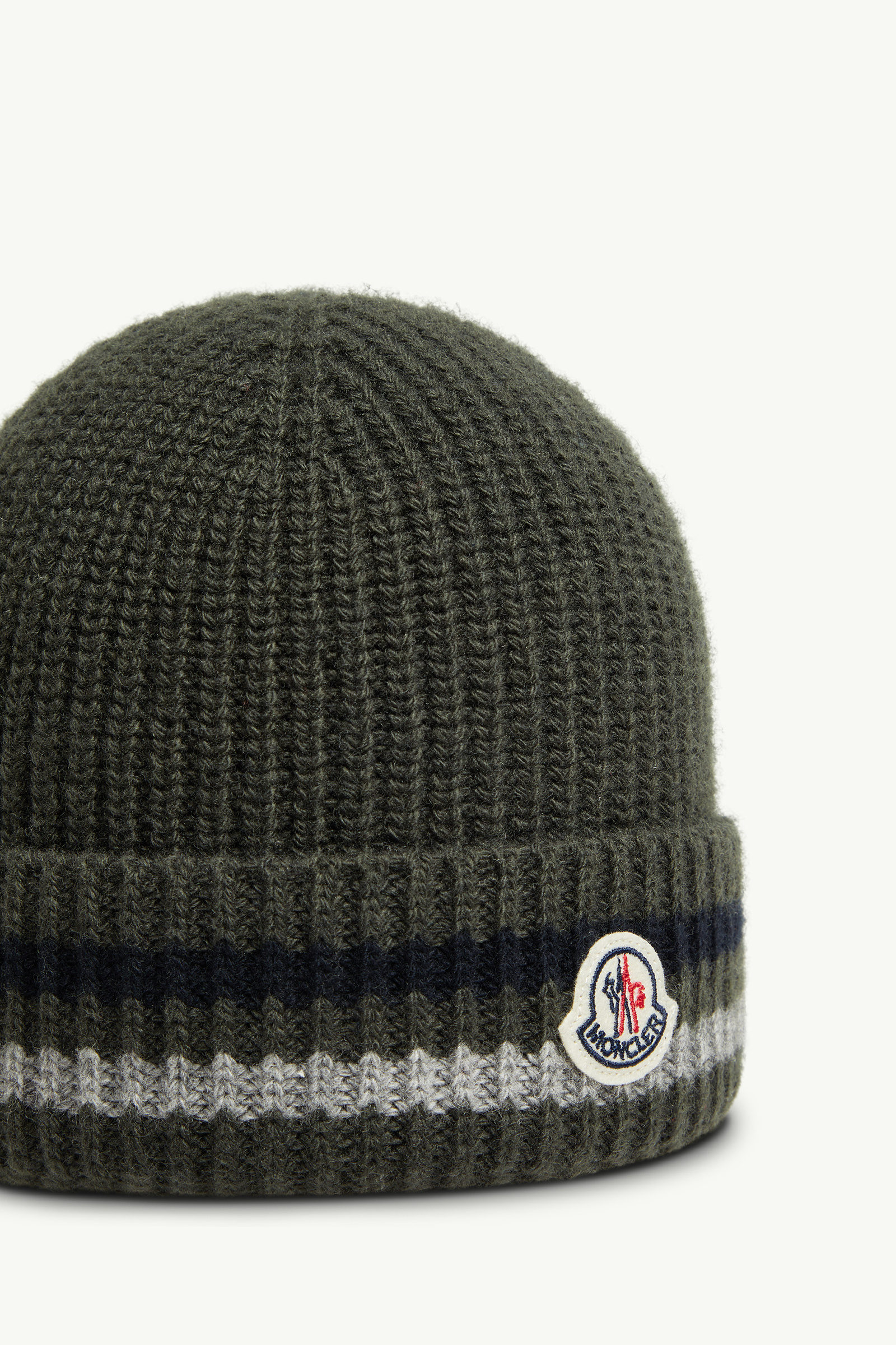 Striped Wool Beanie Boy Dark Green Moncler 1