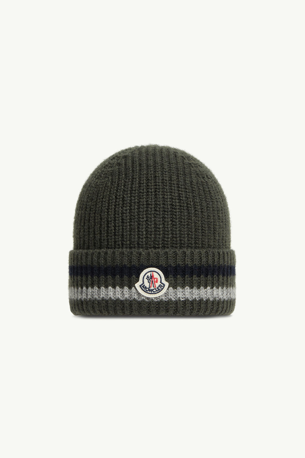 Striped Wool Beanie Boy Dark Green Moncler 0