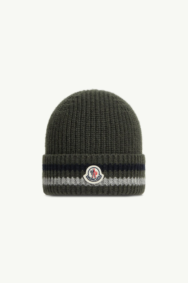 條紋羊毛冷帽 男童 深綠色 Moncler 0