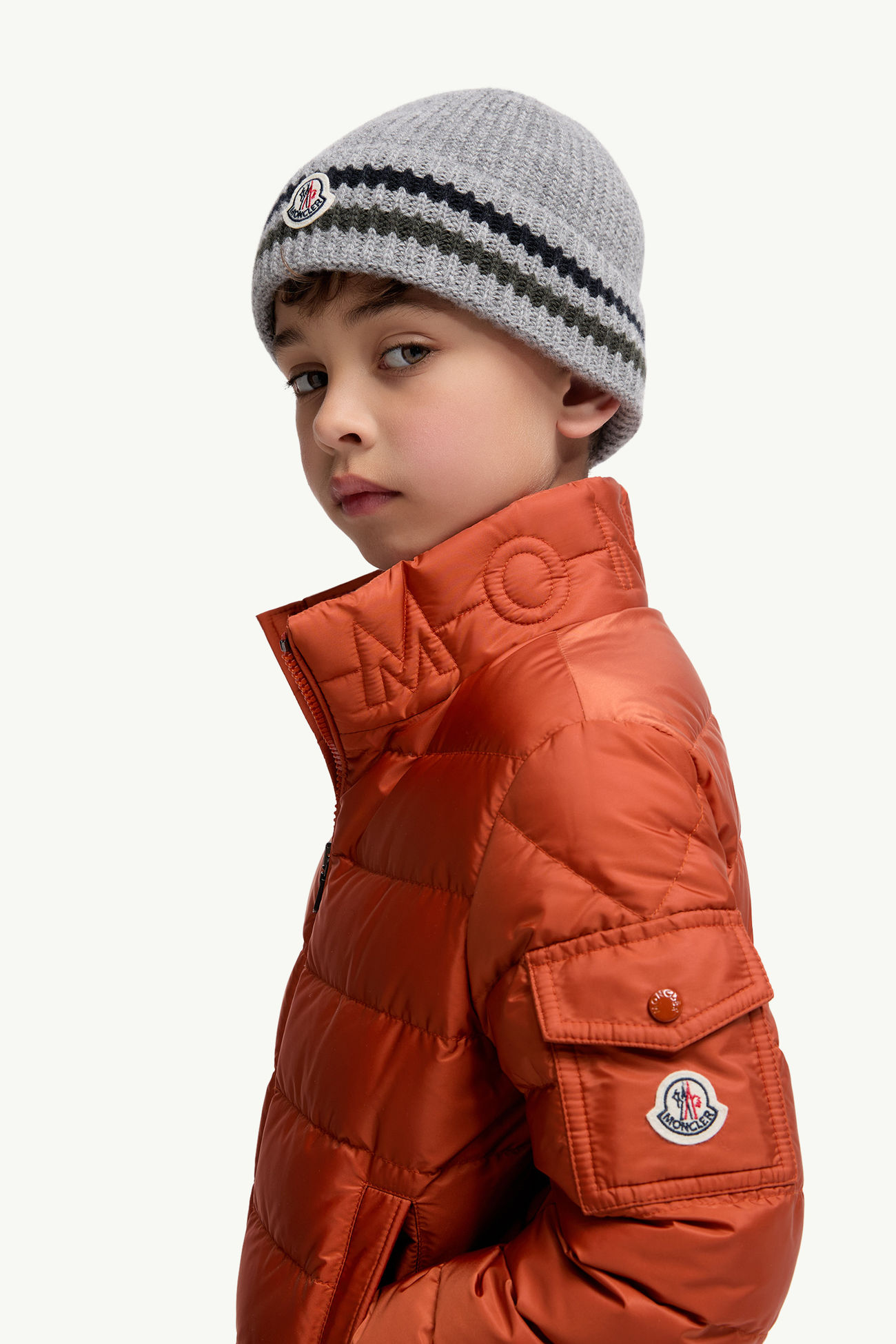 條紋羊毛冷帽 男童 灰色 Moncler 1