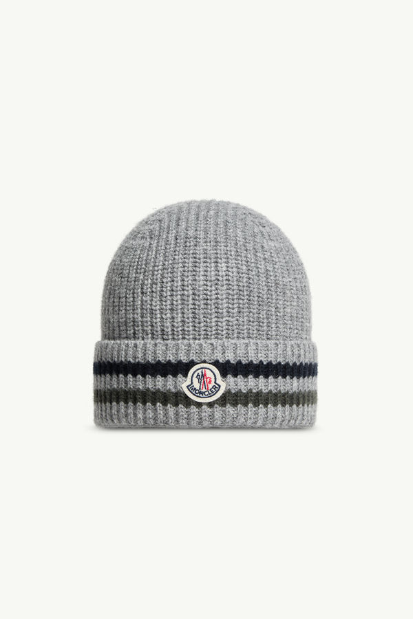 Gestreifte Mütze aus Wolle Jungen Grau Moncler 0