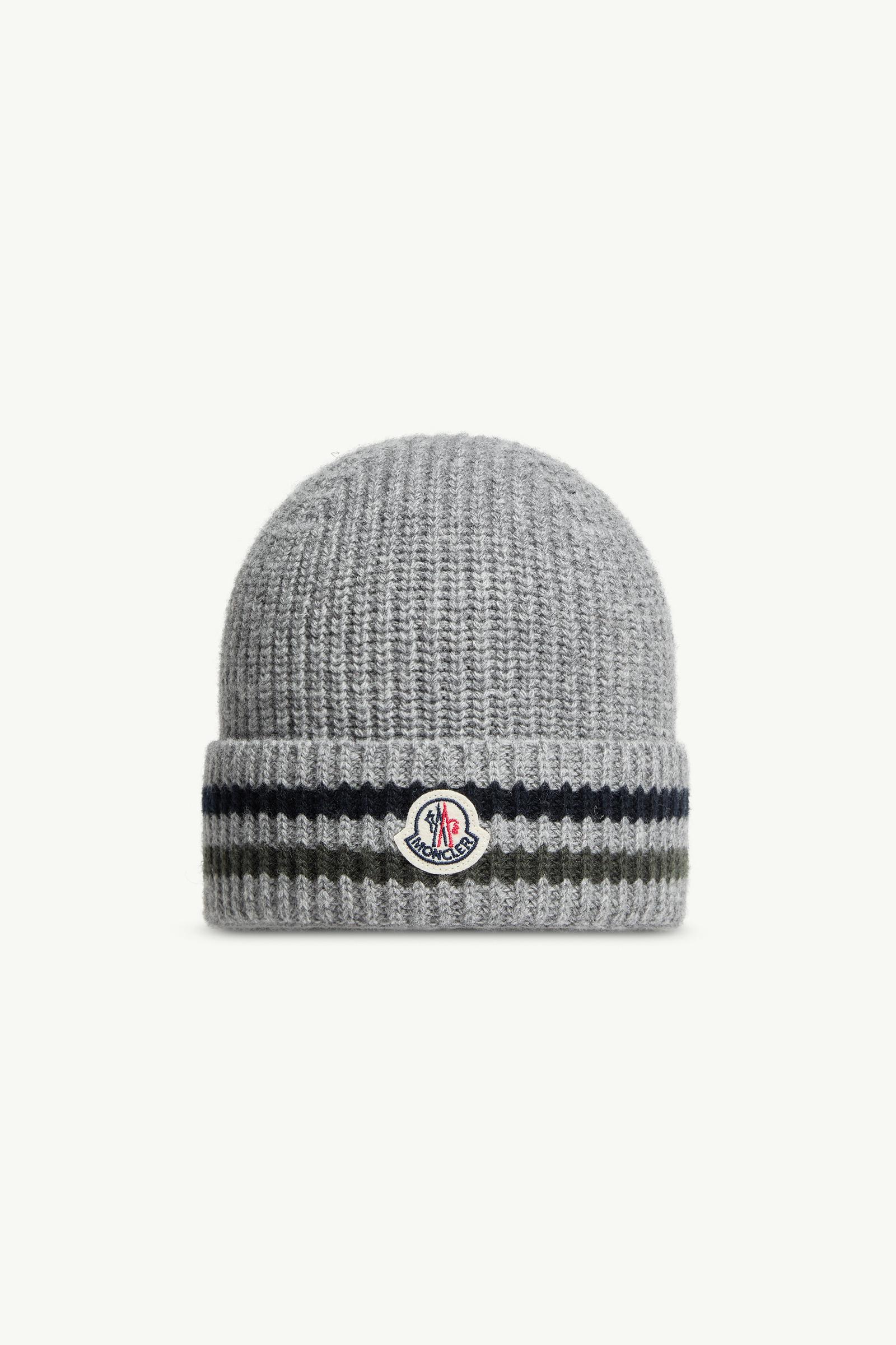 MONCLER グレー ビーニー UNI Mens Moncler Gray Wool Logo Beanie Hat OS | eBay