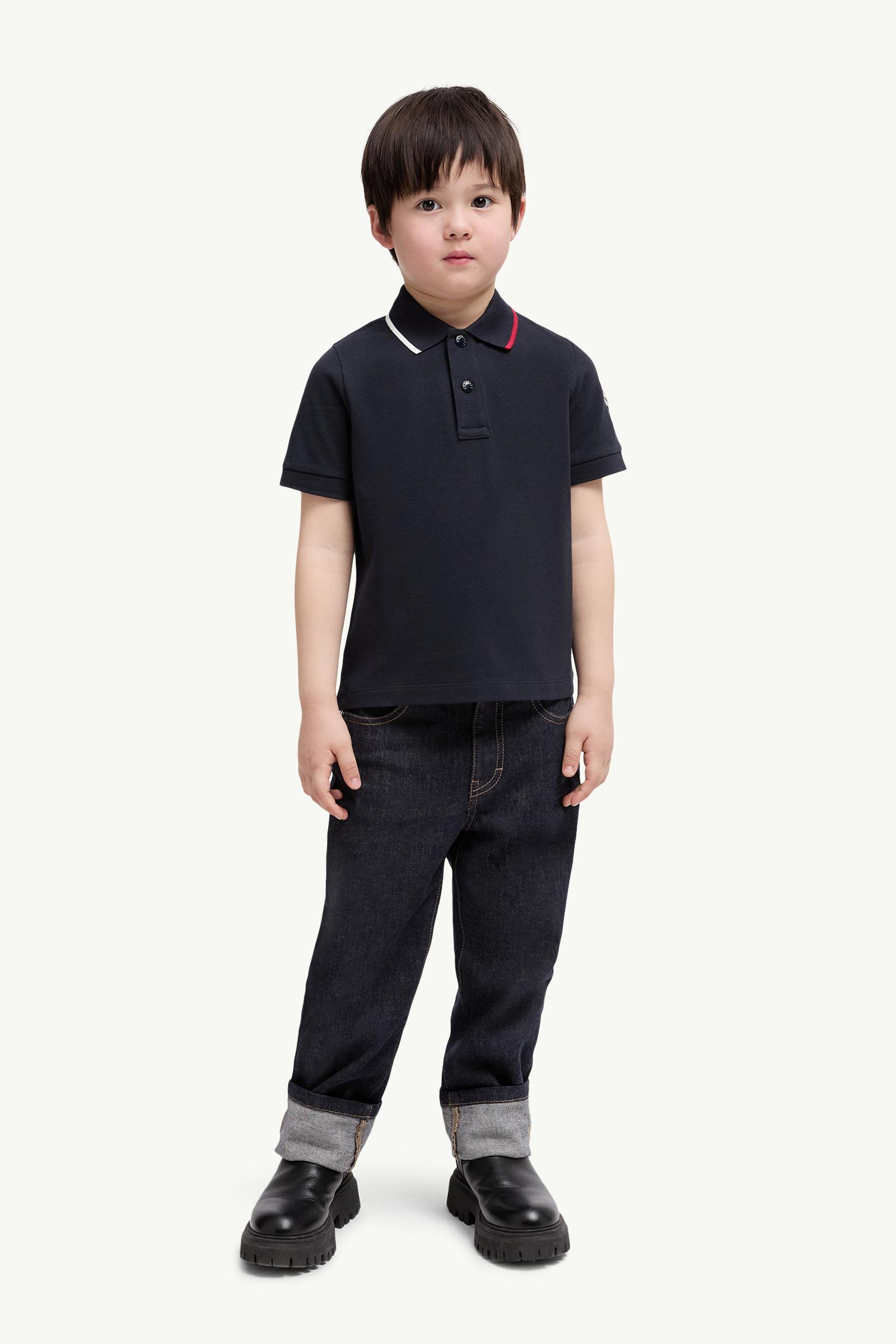 Cotton Piquet Polo Shirt Boy Navy Blue Moncler 1