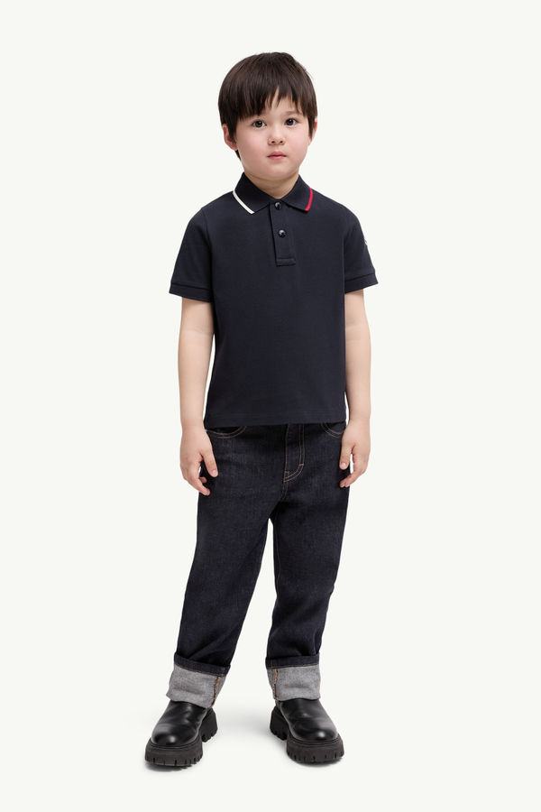 Cotton Piquet Polo Shirt Boy Navy Blue Moncler 1