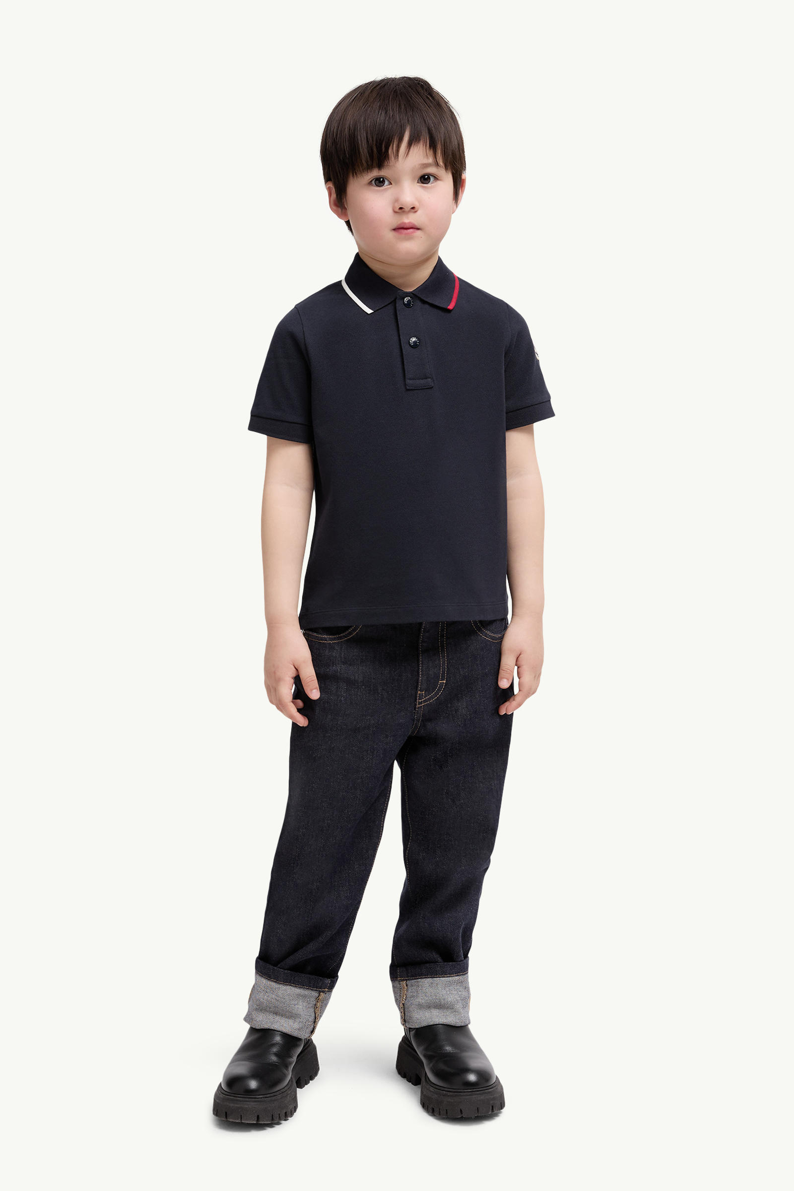 Cotton Piquet Polo Shirt Boy Navy Blue Moncler 1