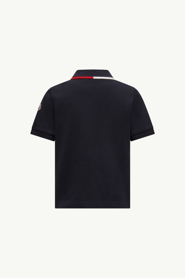 Cotton Piquet Polo Shirt Boy Navy Blue Moncler 3