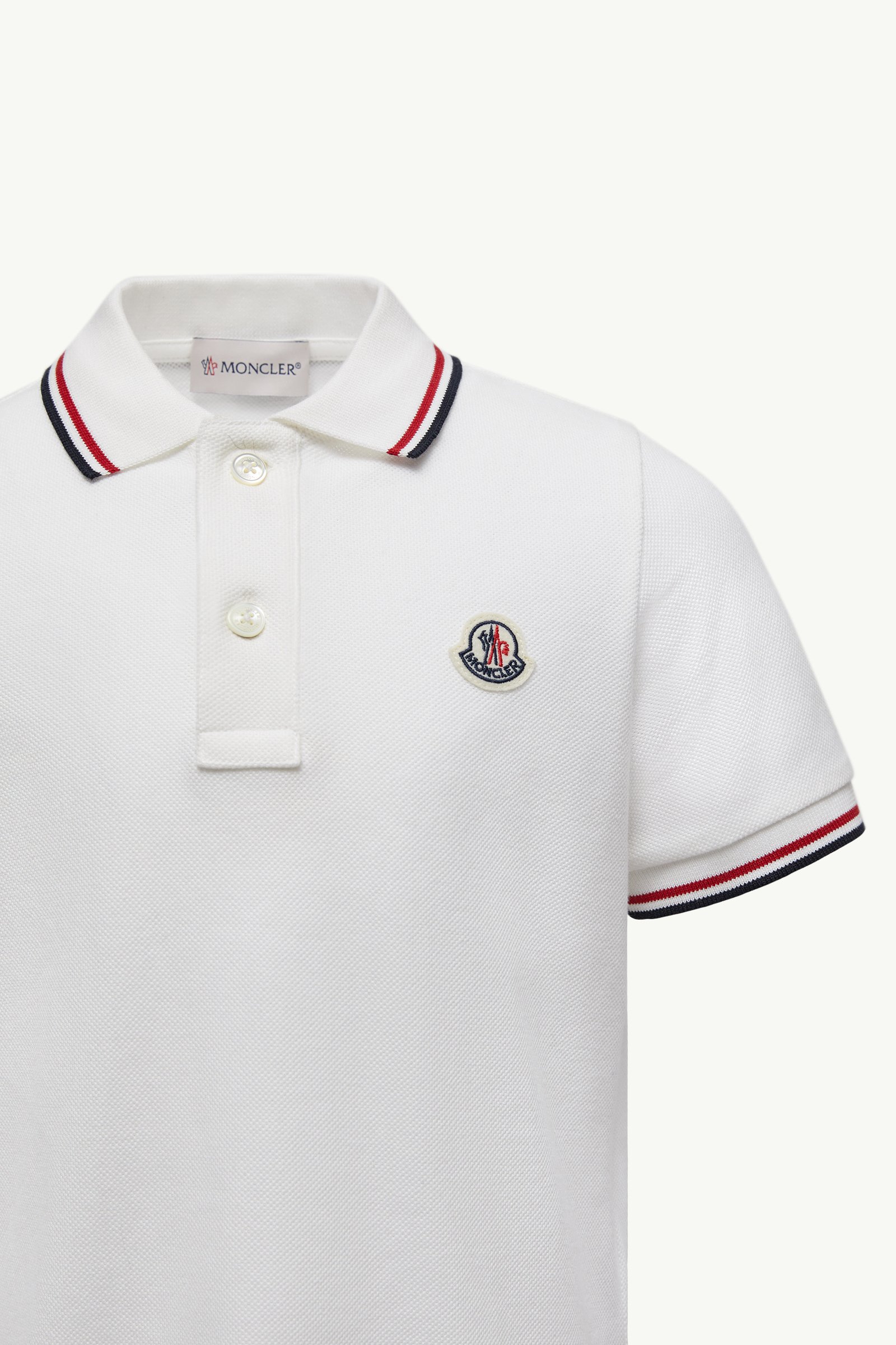 MONCLER / 21SS/POLO TRICOT/M/コットン/WHT/h10939a00001 m1113 White Tricolor-Trimmed Cotton Piquet Polo Shirt - Polos & T-shirts
