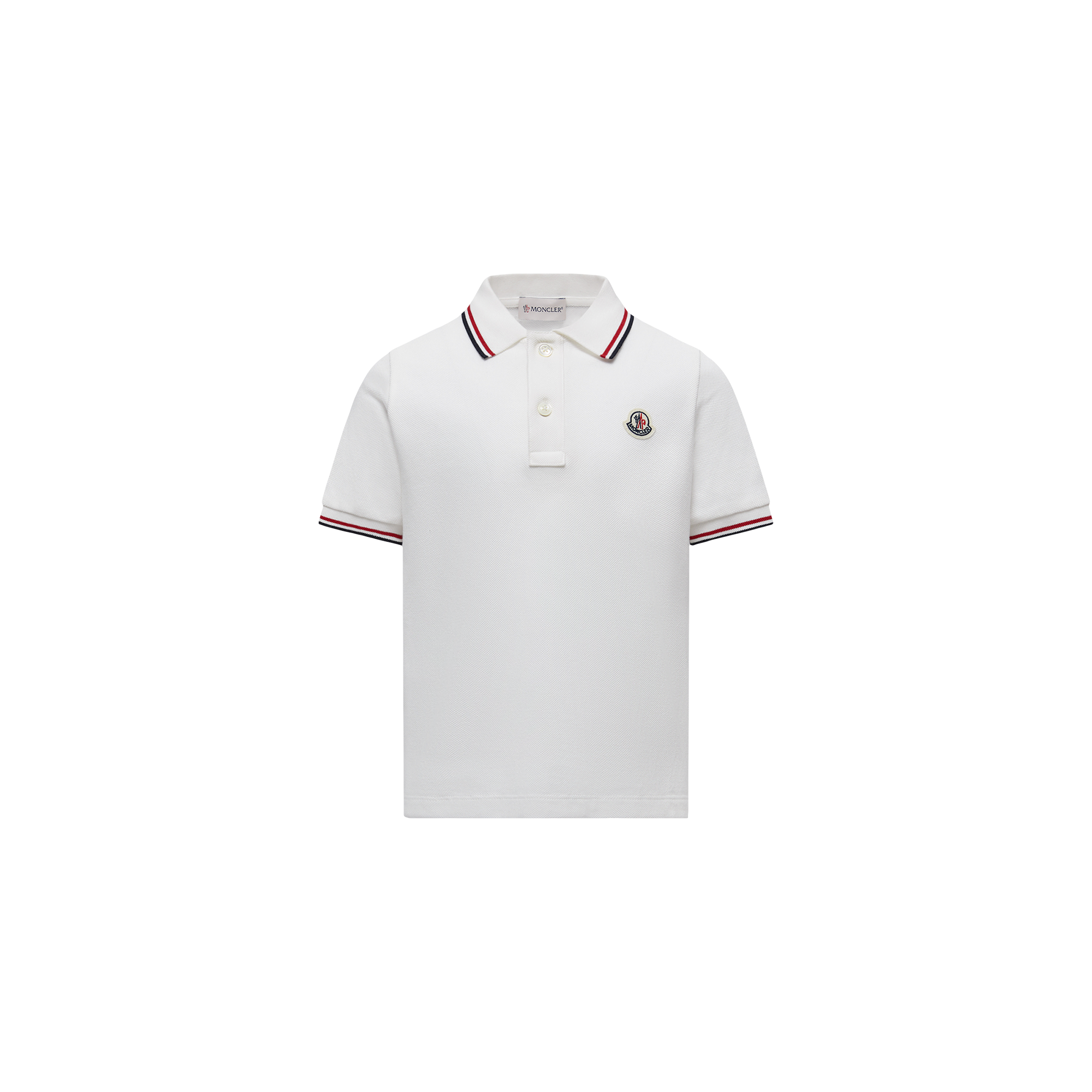 Moncler  Tricolour-Trimmed Cotton Piquet Polo Shirt for Boys in White, Size: 12Y