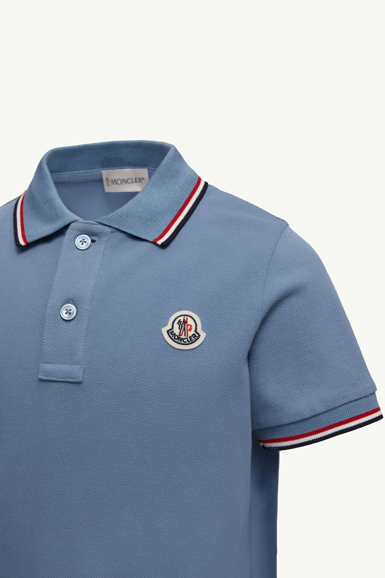 Polo de piqué de algodón con ribetes tricolor Niño Azul cobalto Moncler 1