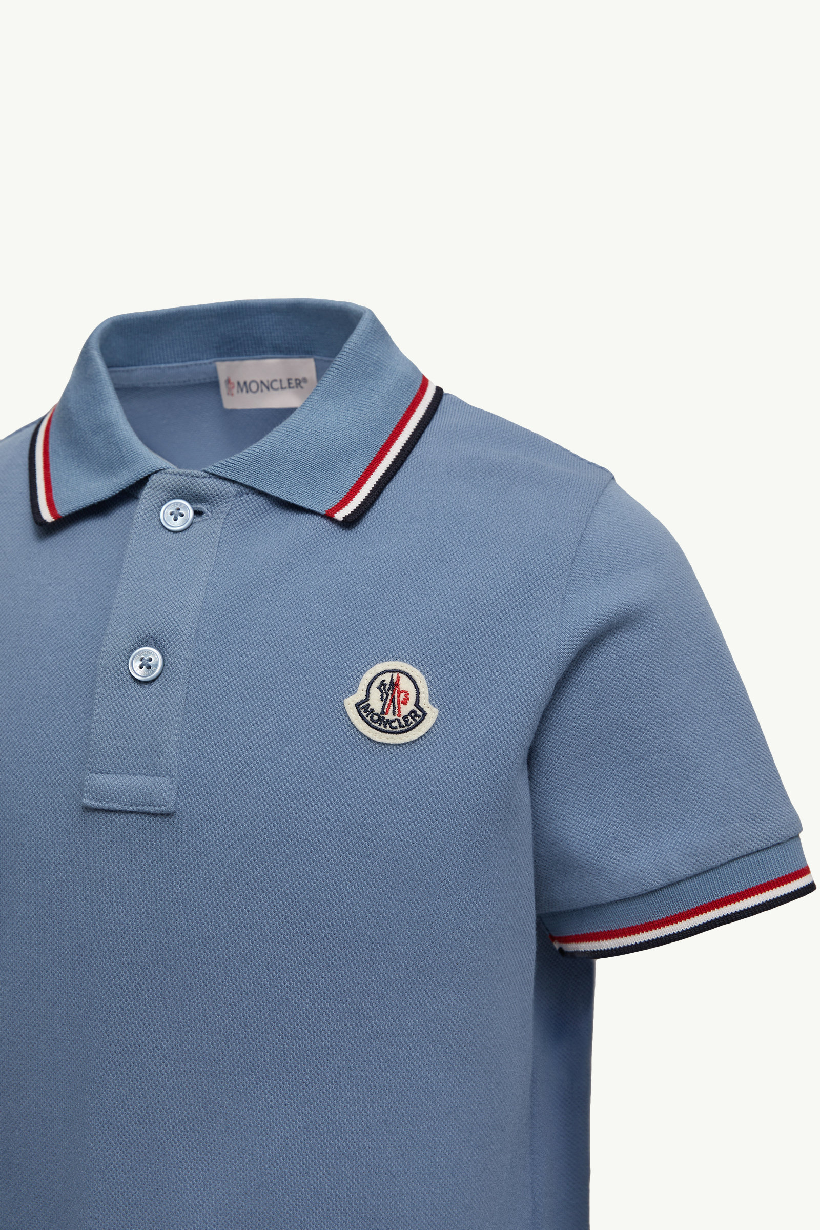 Tricolor-Trimmed Cotton Piquet Polo Shirt Boy Cobalt Blue Moncler 1