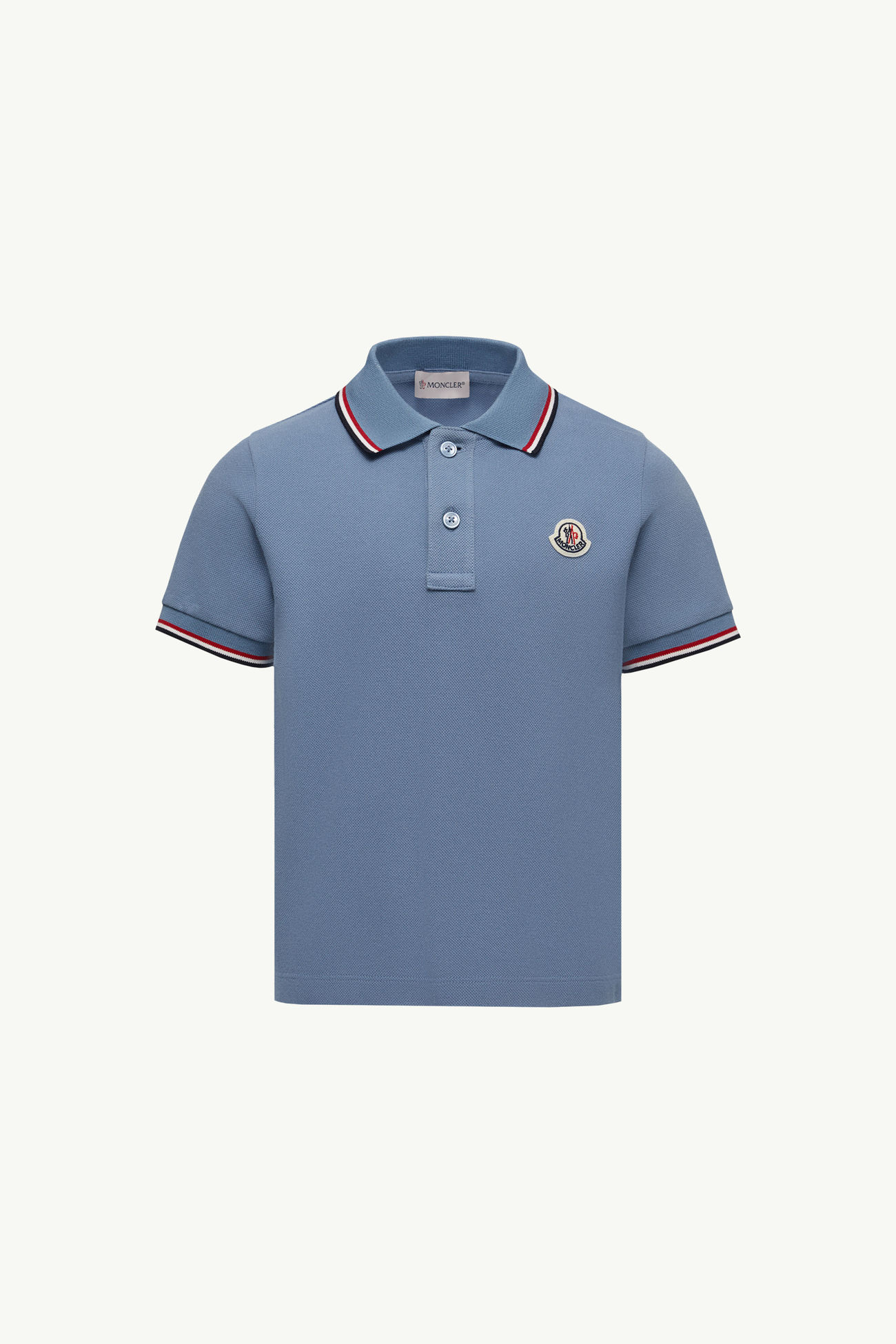 Tricolor-Trimmed Cotton Piquet Polo Shirt Boy Cobalt Blue Moncler 0