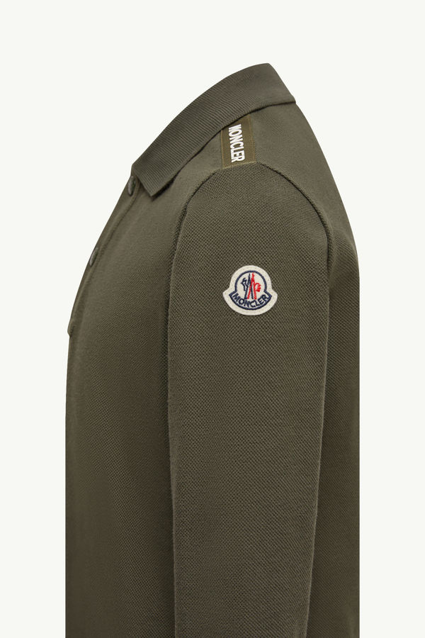 Cotton Piquet Long Sleeve Polo Shirt Boy Olive Green Moncler 1