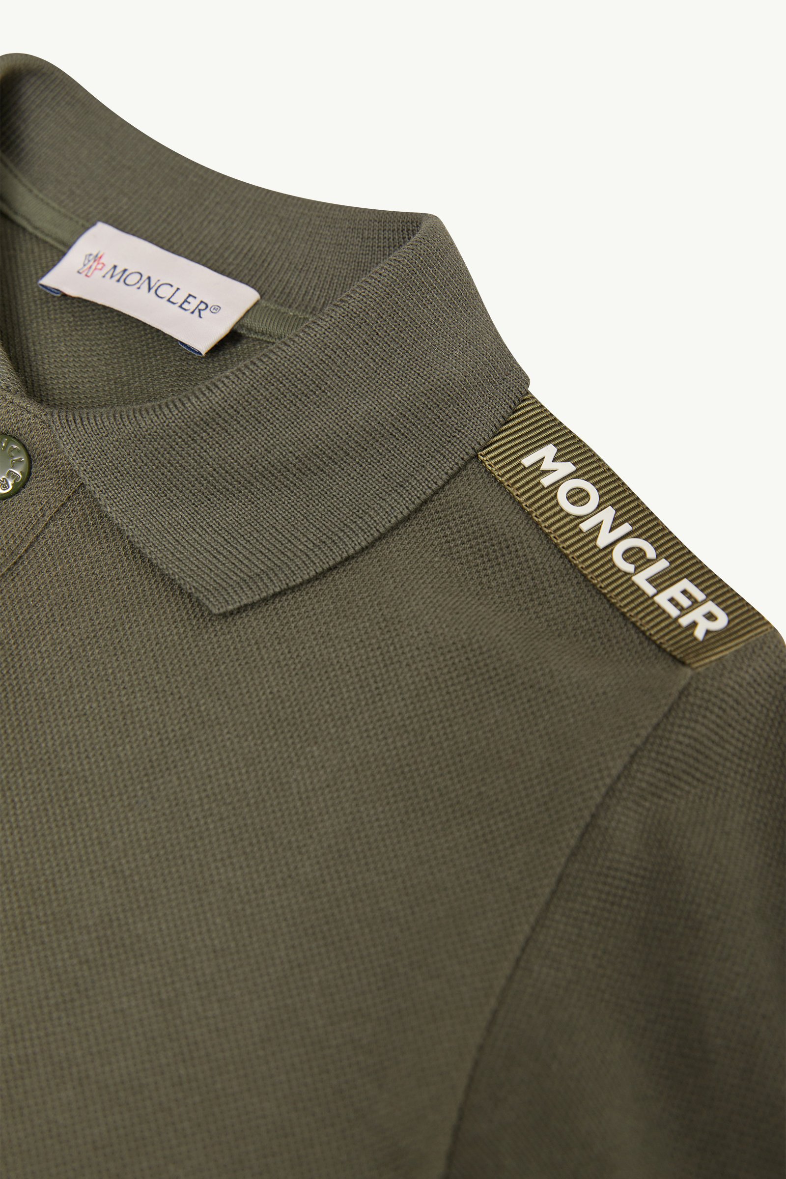 MONCLER オリーブ ポロシャツ M Olive Green Cotton Piquet Long Sleeve Polo Shirt - Polos & T