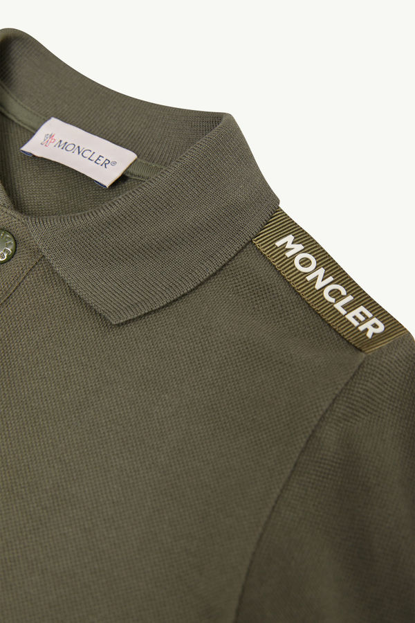 Cotton Piquet Long Sleeve Polo Shirt Boy Olive Green Moncler 3
