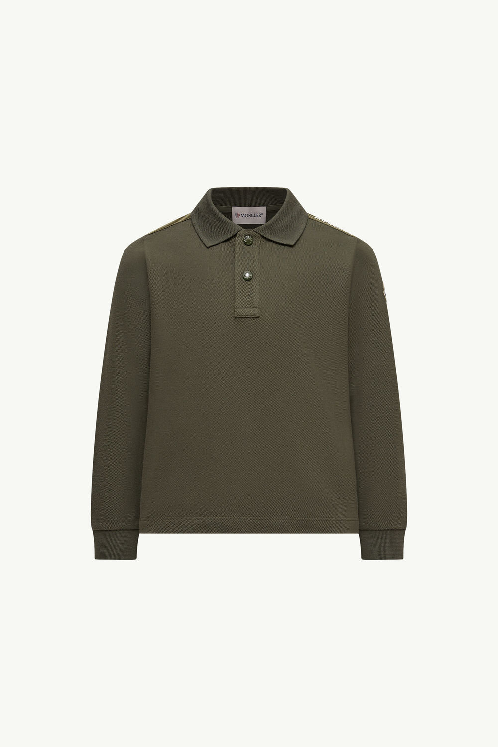 Cotton Piquet Long Sleeve Polo Shirt Boy Olive Green Moncler 0