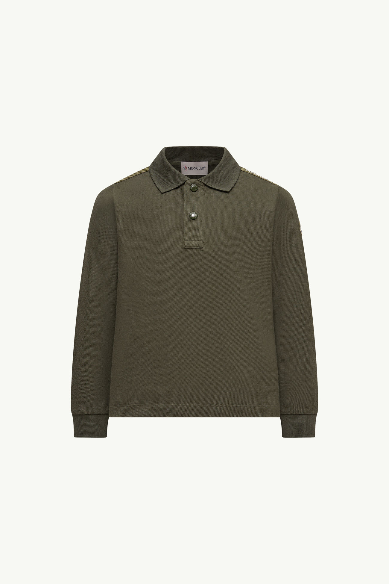 Polo a maniche lunghe in cotone piquet Bambino Verde Oliva Moncler 0