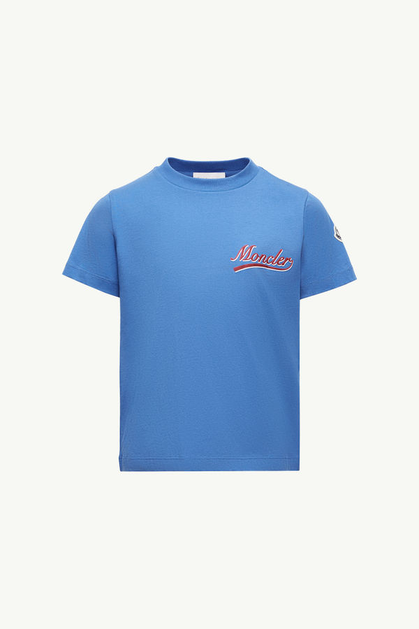 Logo Motif Cotton T-Shirt Boy Light Blue Moncler 0