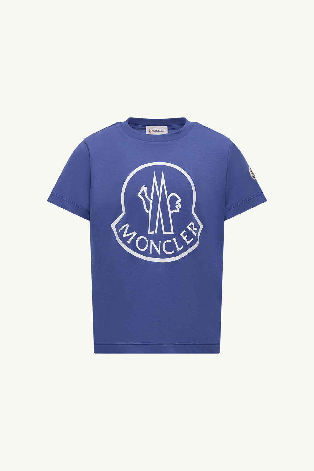 Printed Logo Cotton T-Shirt Electric Blue Moncler 0