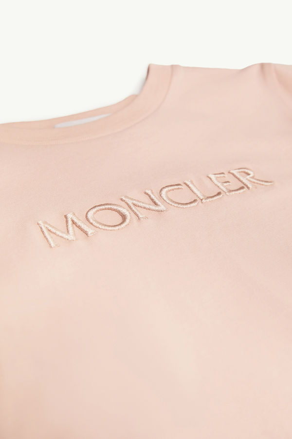 Embroidered Logo Cotton T-Shirt Girl Light Pink Moncler 1