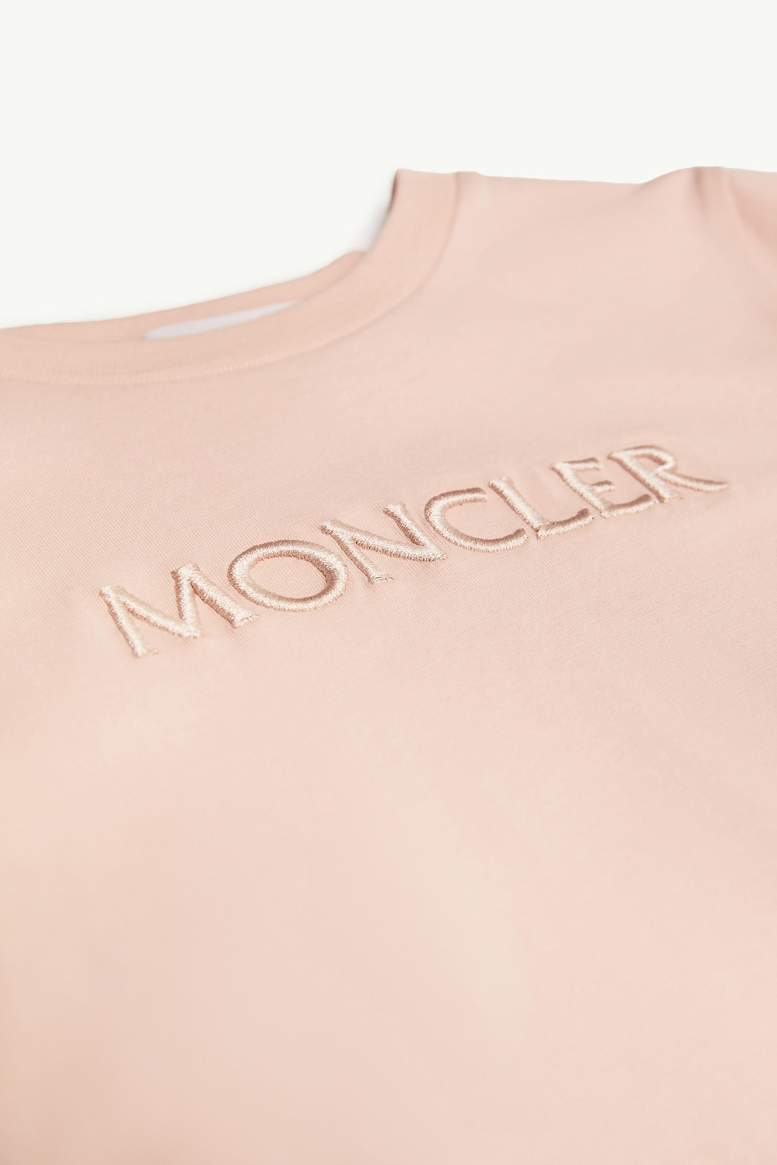 Embroidered Logo Cotton T-Shirt Girl Light Pink Moncler 1
