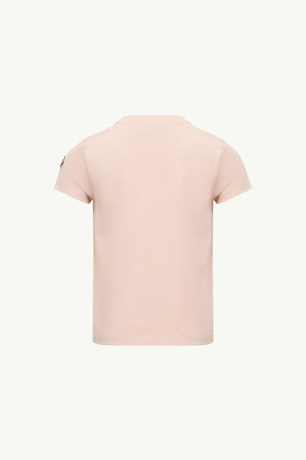 Embroidered Logo Cotton T-Shirt Girl Light Pink Moncler 2