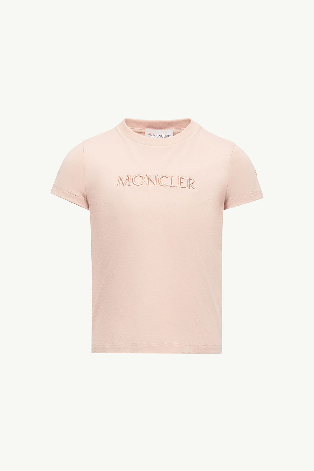 Embroidered Logo Cotton T-Shirt Girl Light Pink Moncler 0
