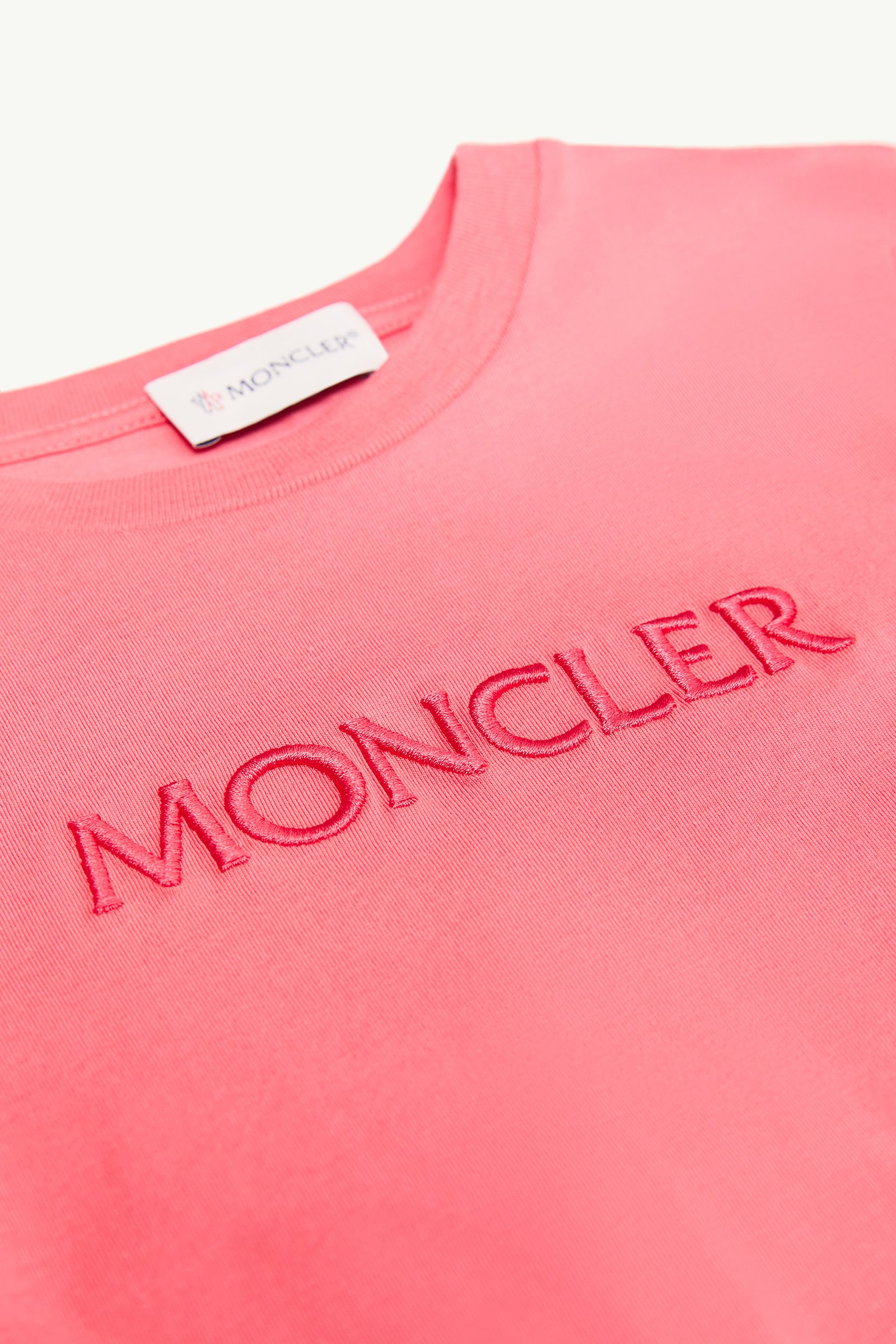 Embroidered Logo Cotton T-Shirt Girl Pink Moncler 1