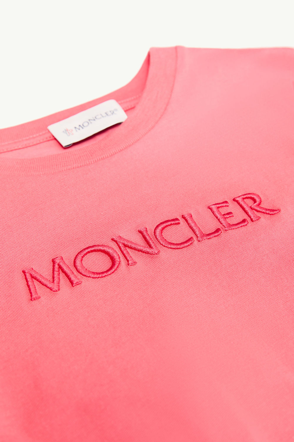 Embroidered Logo Cotton T-Shirt Girl Pink Moncler 1