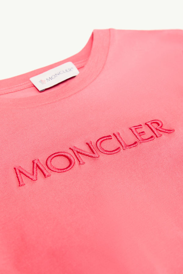 Embroidered Logo Cotton T-Shirt Girl Pink Moncler 1