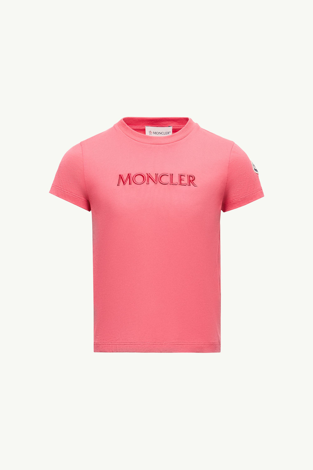 Embroidered Logo Cotton T-Shirt Girl Pink Moncler 0