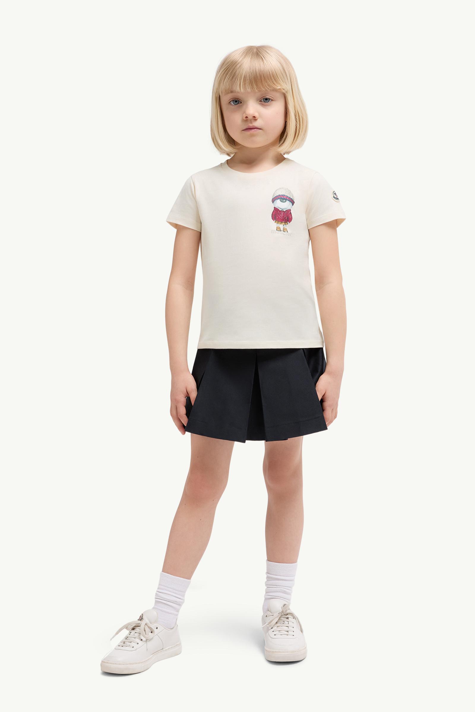 Teddy Bear Motif Cotton T-Shirt Girl White Ivory Moncler 1