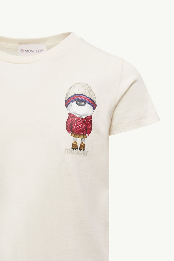 Teddy Bear Motif Cotton T-Shirt Girl White Ivory Moncler 2