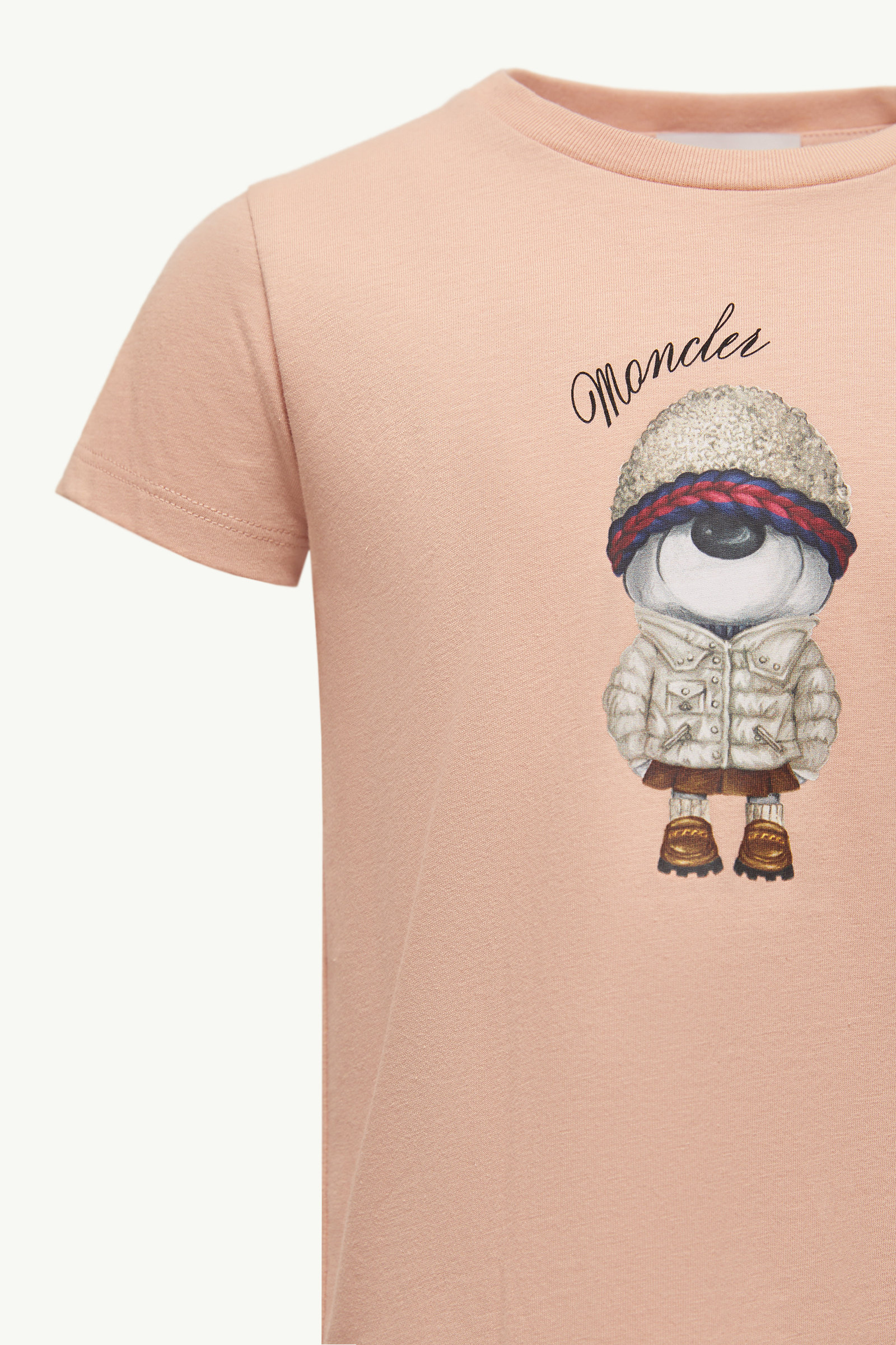 Teddy Bear Motif Cotton T-Shirt Girl Light Pink Moncler 2